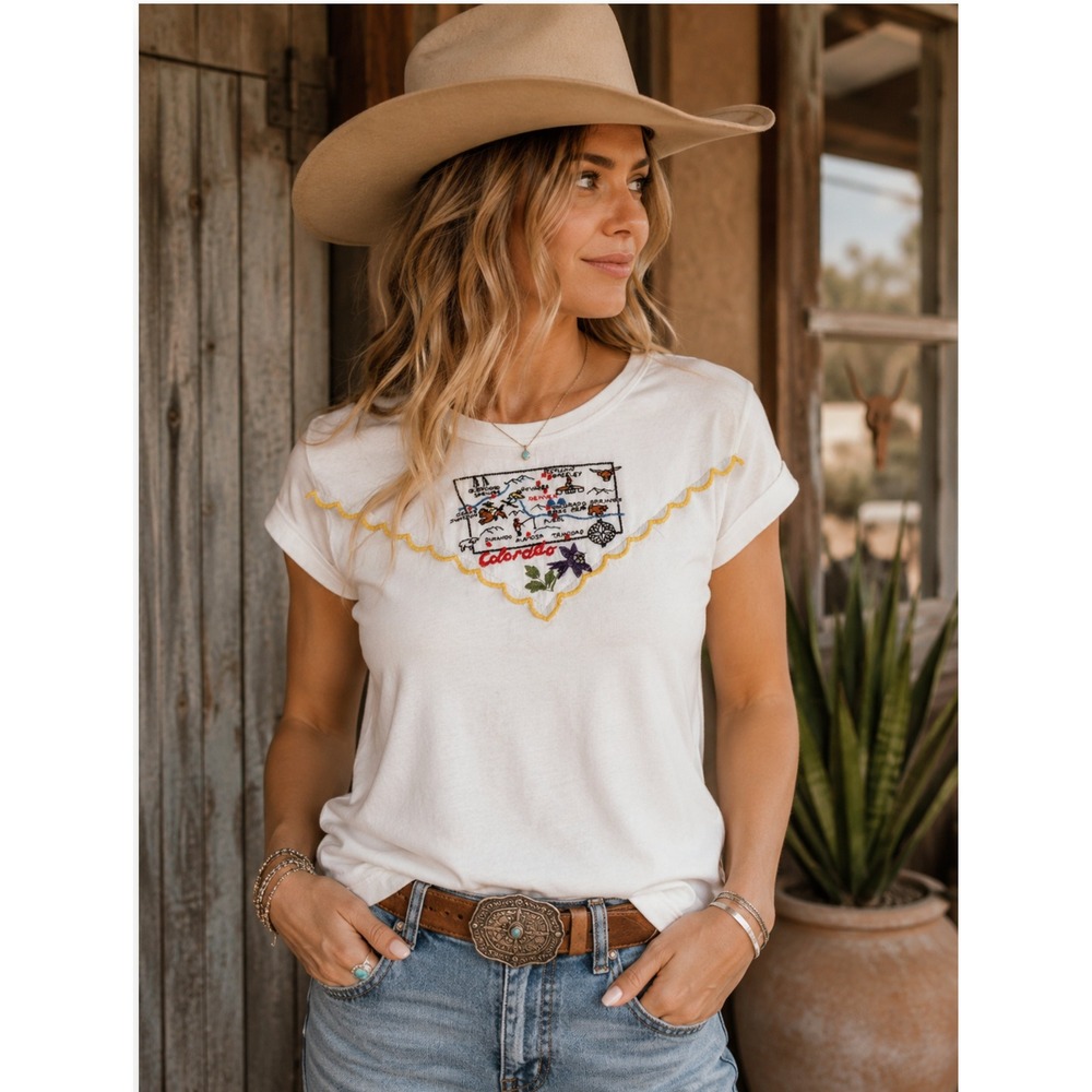 NWT -Free People We The Free Colorado Embroidered Graphic Tee Boho Western - L